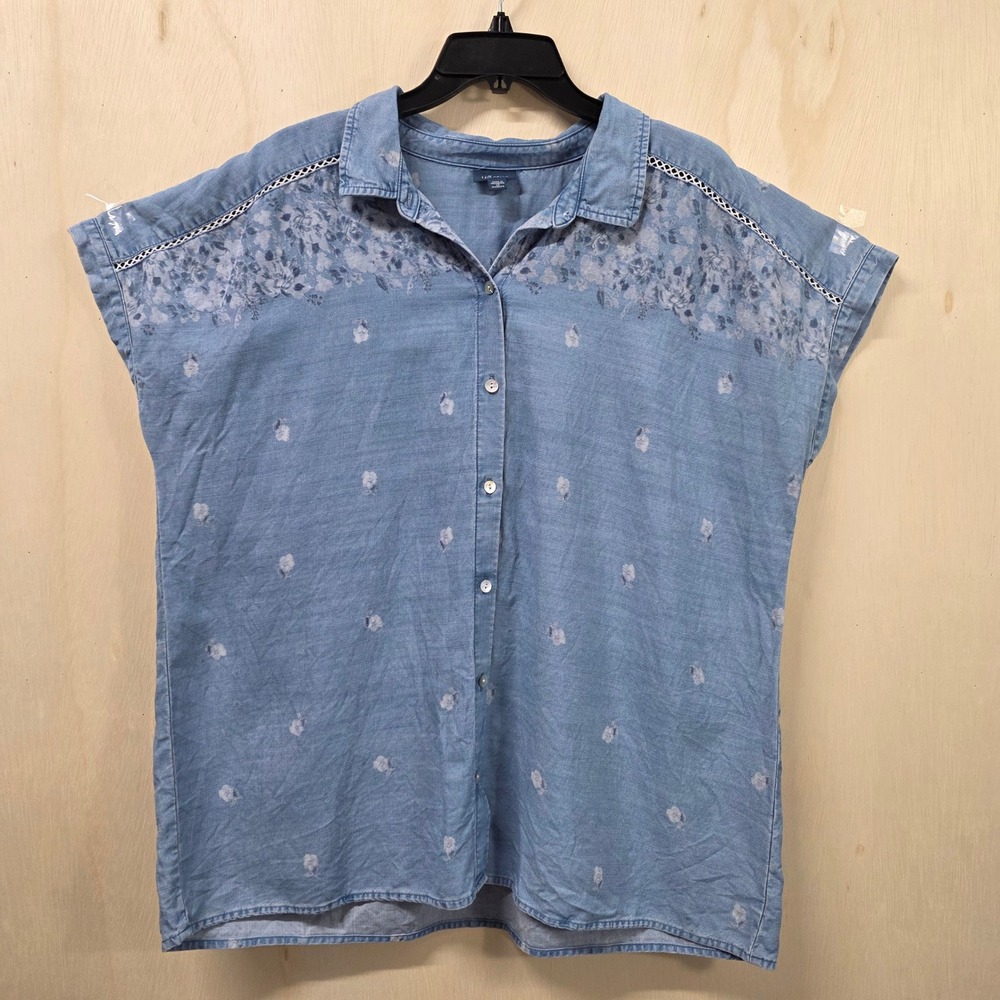 J.Jill Denim Tencel Floral Button Top Chambray Boxy Boho Cottagecore Size 1X